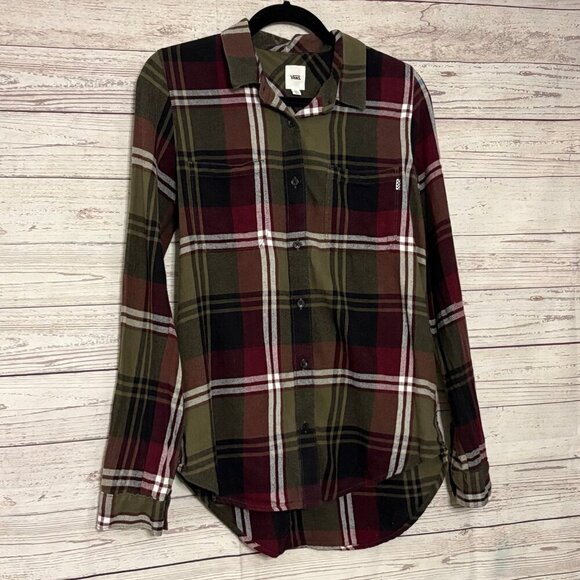 VANS Green Red Black Plaid Button Up LS Medium - Picture 2 of 7